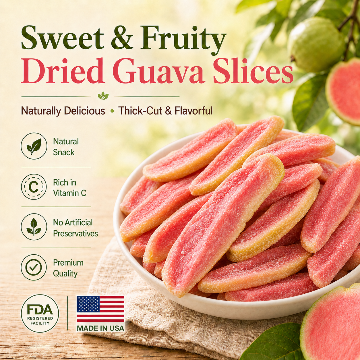 Say goodbye to high-calorie guilt! 💐💛Satisfy your cravings with ourfiber-rich Red Guava slices-QZE